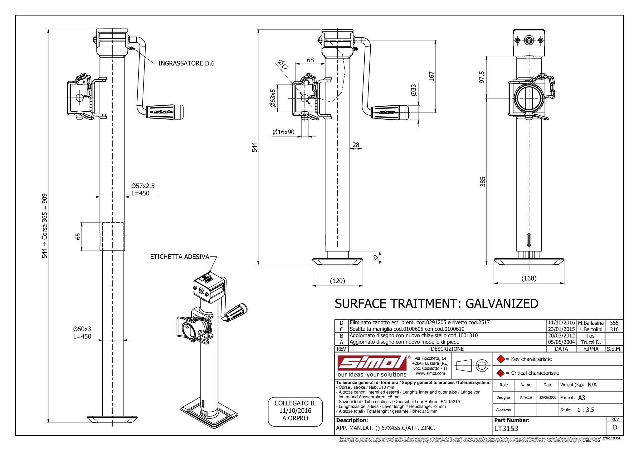 Tilt/turn prop stand 57 mm tube 1300 kg load capacity