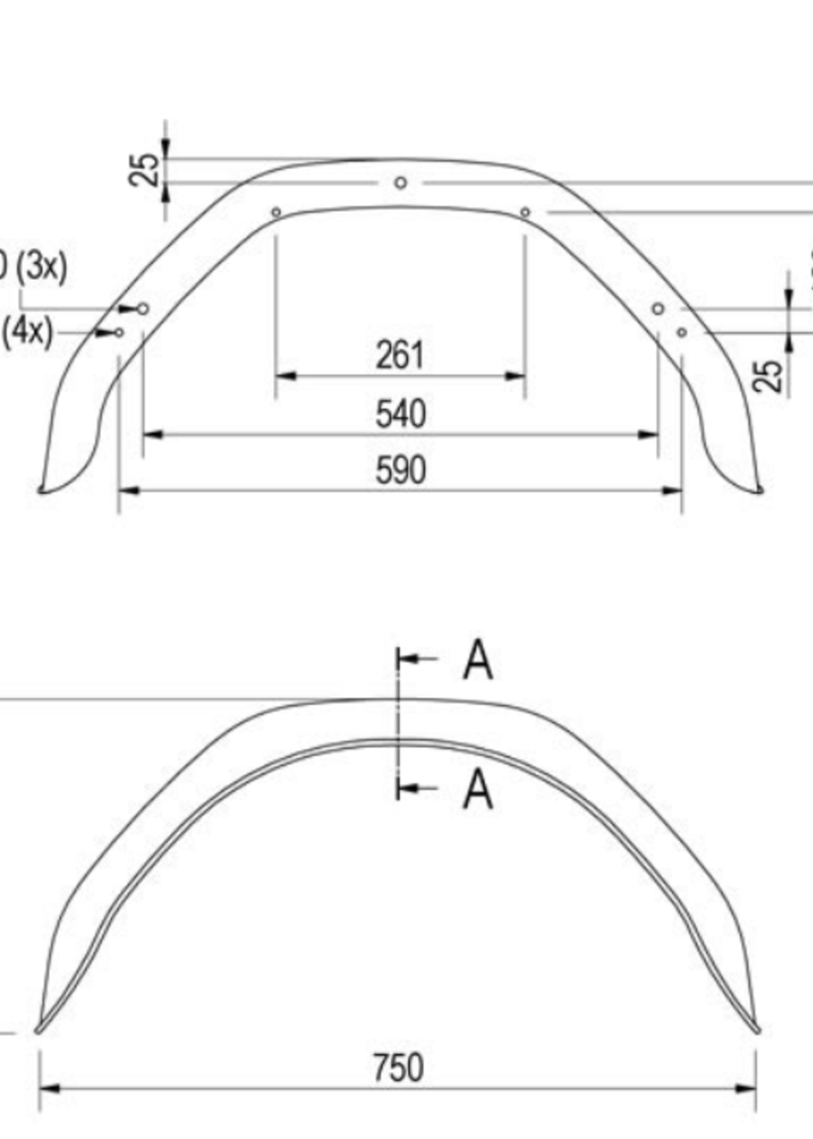 Hapert Garde boue original Trigano Métal 750x220x350 mm - circonférence 1150 mm