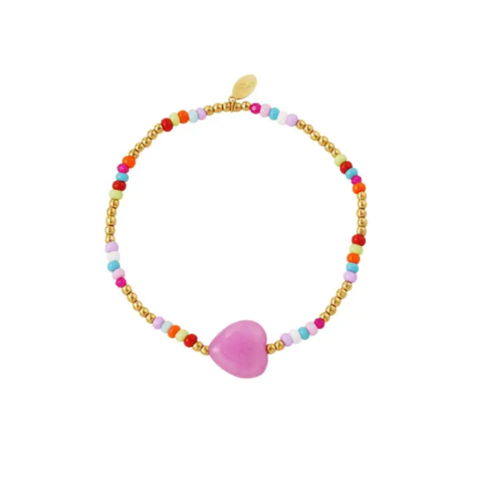 Purpers Choice Armbandje met kleurrijke kralen en hematiet kralen met lila hartje in het midden