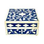 Purpers Exclusive Bone Inlay box vierkant donkerblauw (15x15x8 cm)