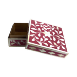 Purpers Exclusive Bone Inlay box vierkant rood roze  (15x15x8 cm)