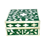 Purpers Exclusive Bone Inlay box vierkant donkergroen (15x15x8 cm)