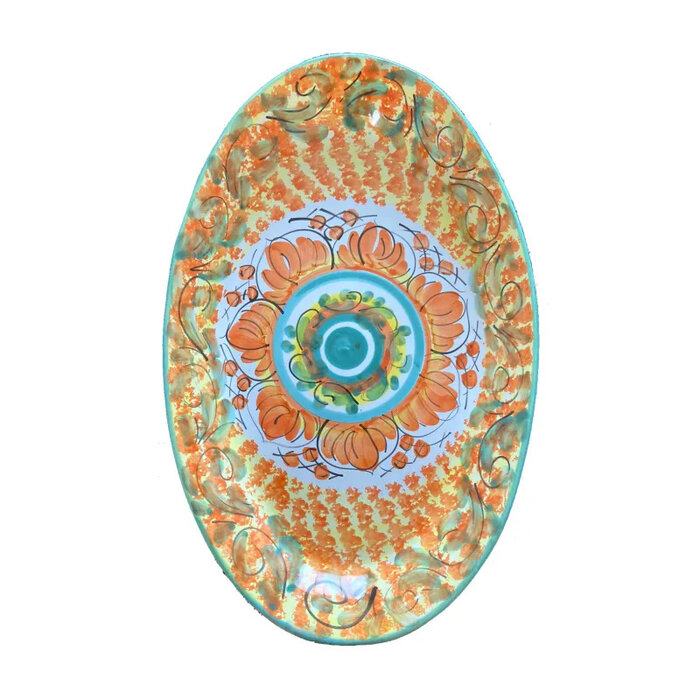 Ovale Servierplatte aus handbemalter Keramik, 35  cm.
