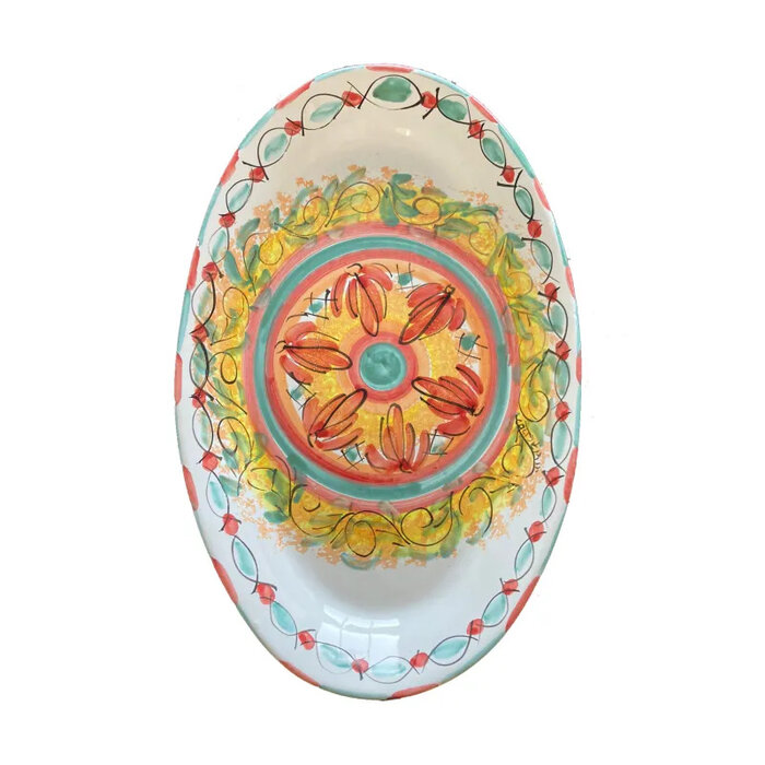 Ovaal bord van handgeschilderde keramiek 40 cm.