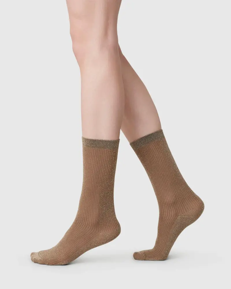 Swedish Stockings Magda shimmery sokken mid brown