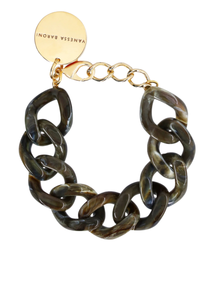 Vanessa Baroni Flat chain bracelet khaki marble