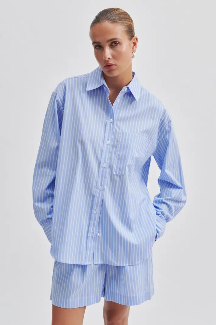 Second Female Amale Shirt blouse Light blue stripe