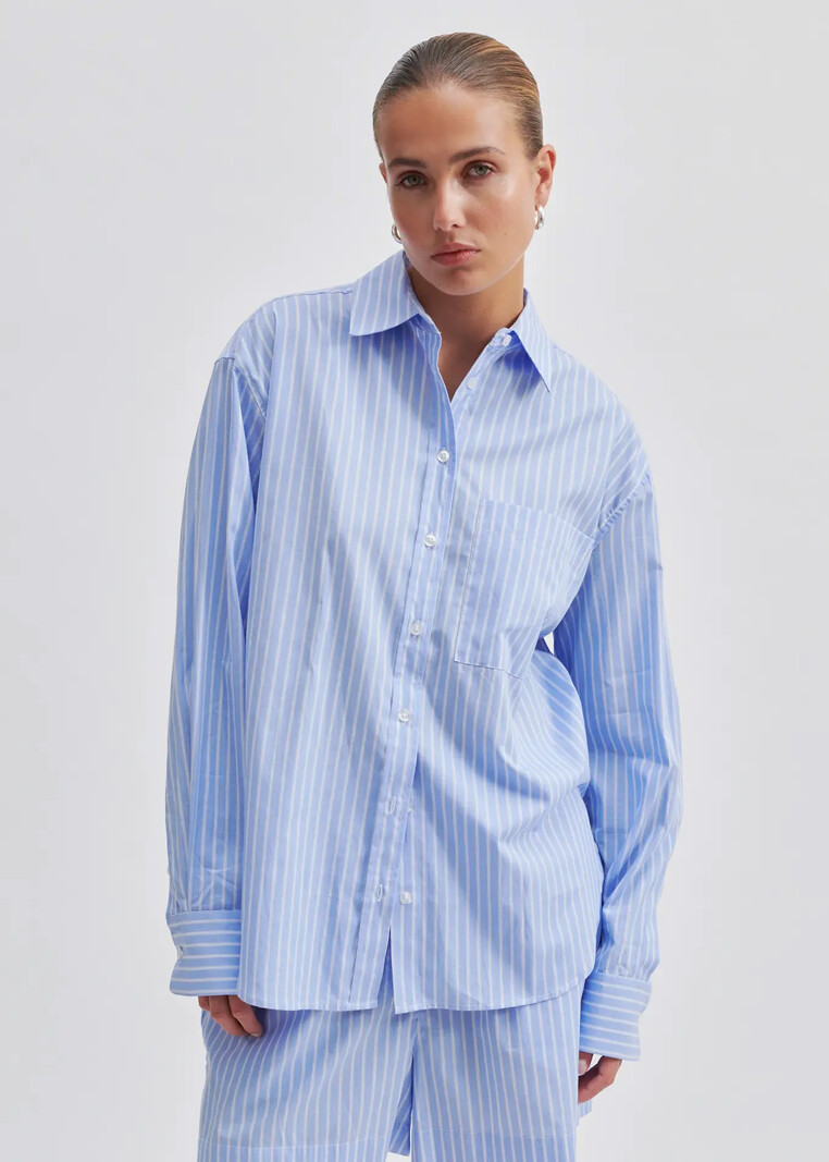 Second Female Amale Shirt blouse Light blue stripe