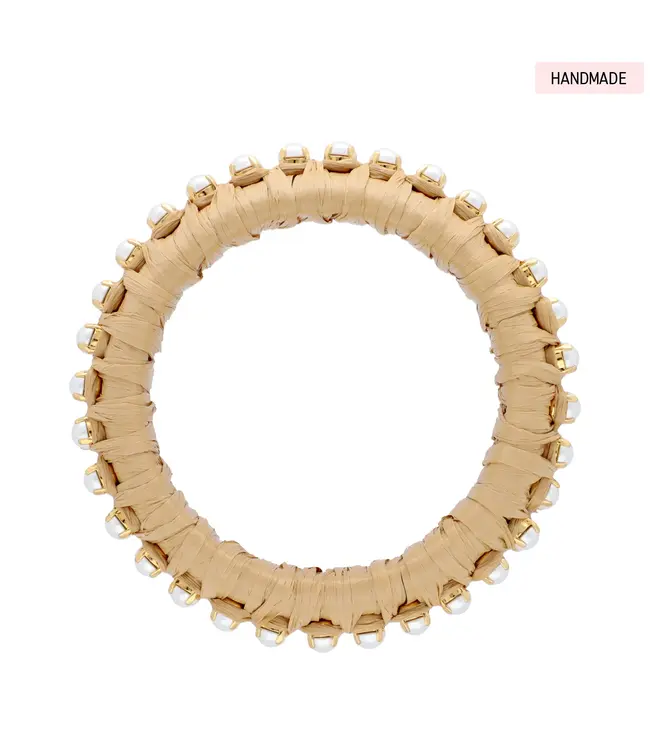Vanessa Baroni Raffia Pearl Bangle beige