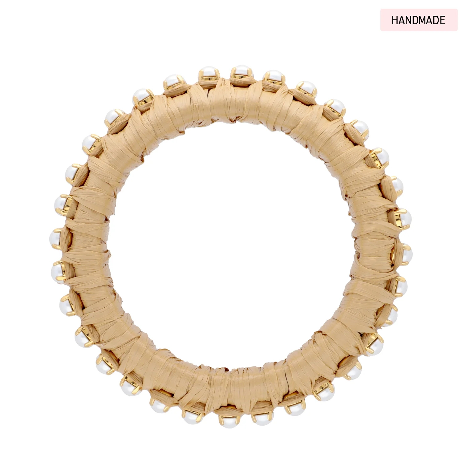 Vanessa Baroni Raffia Pearl Bangle beige