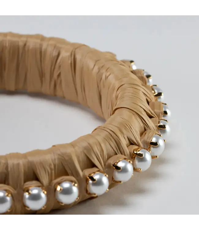 Vanessa Baroni Raffia Pearl Bangle beige