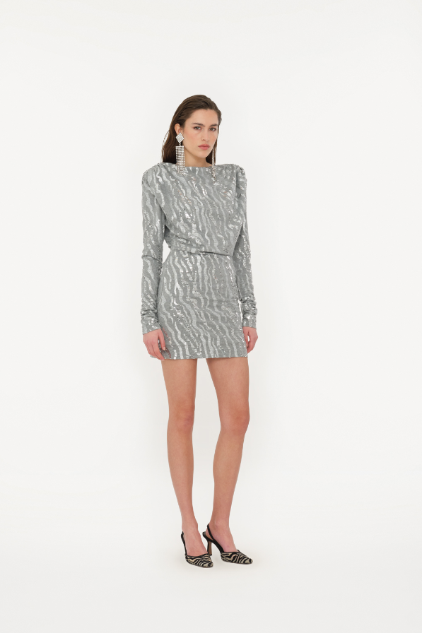 ROTATE Stretch sequin mini dress Dark grey melange