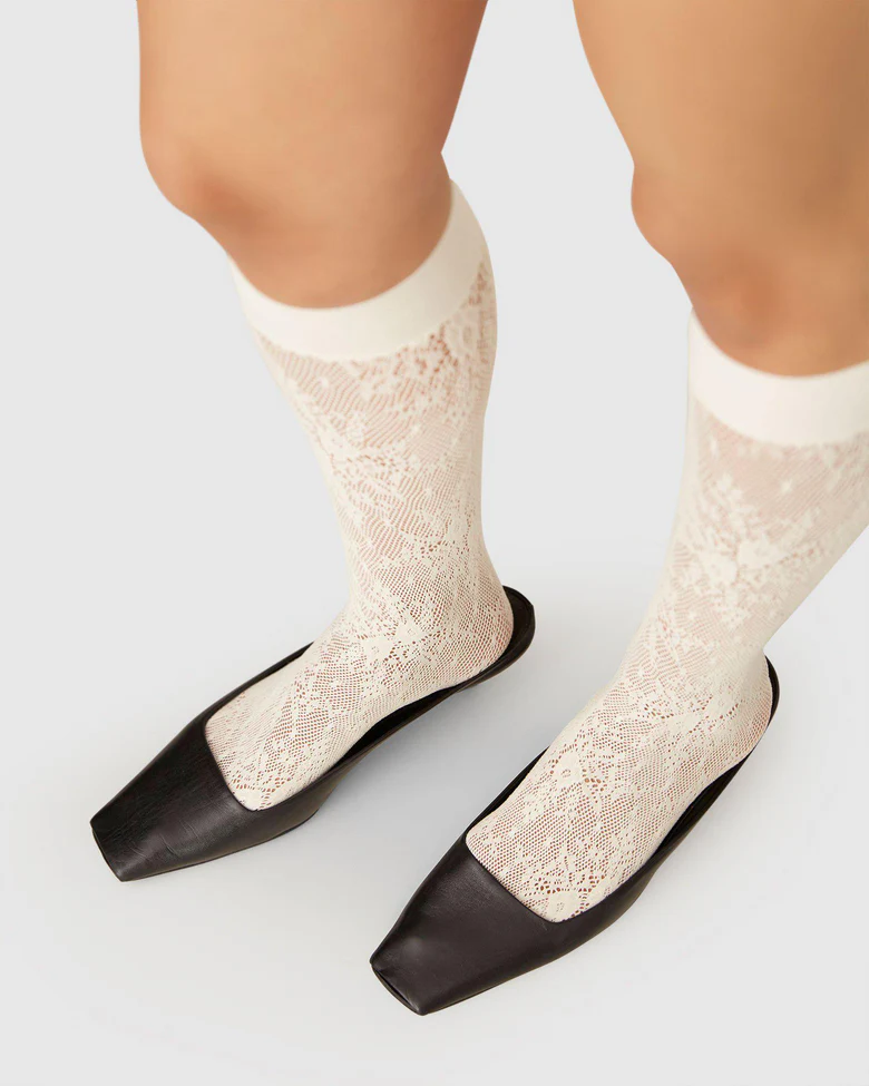 Swedish Stockings Rosa lace Kniekousen Ivory