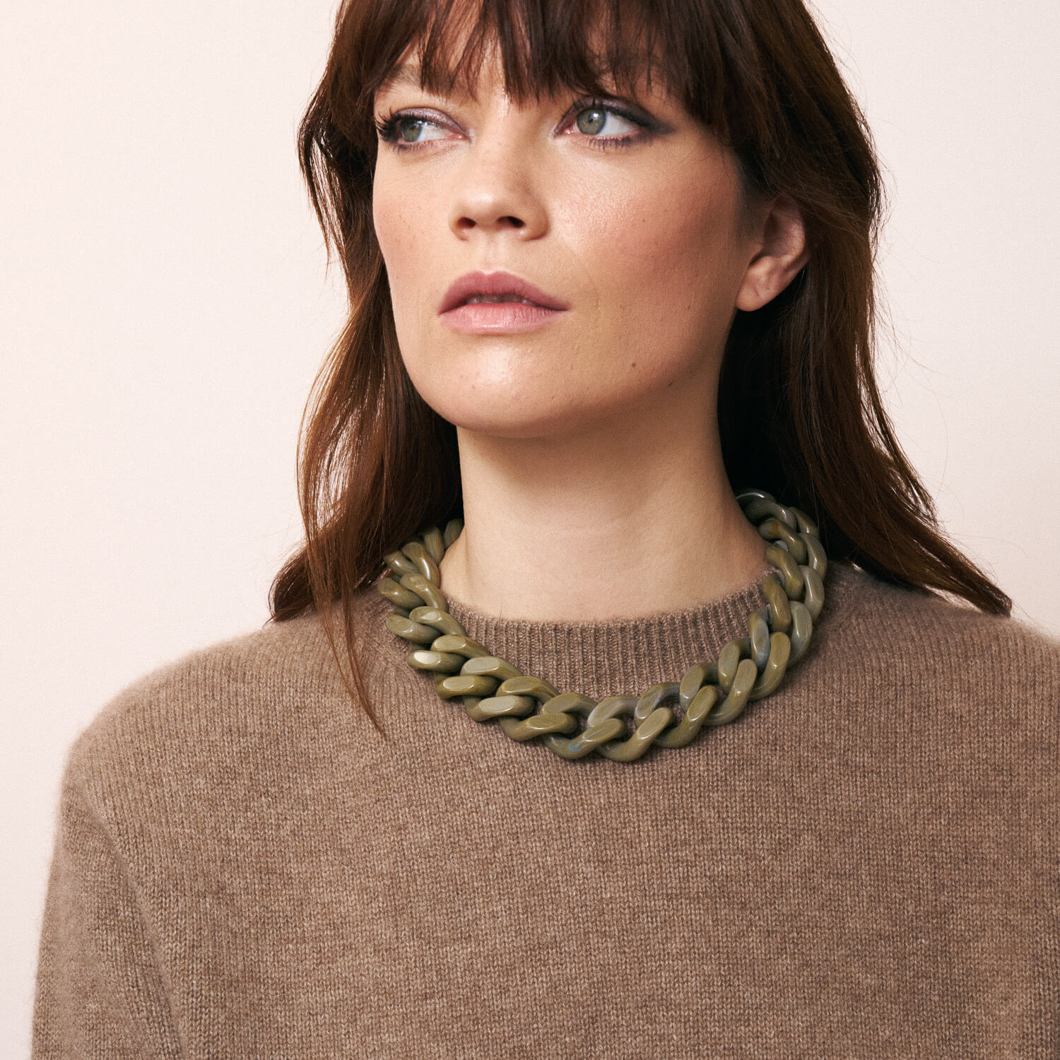 Vanessa Baroni Flat chain Ketting Light olive marble