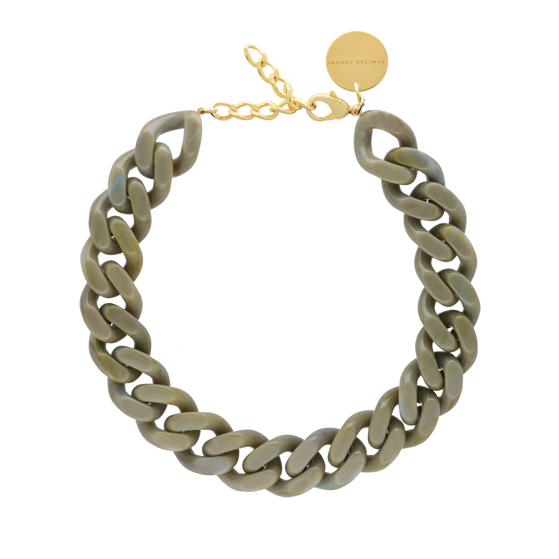 Vanessa Baroni Flat chain Ketting Light olive marble
