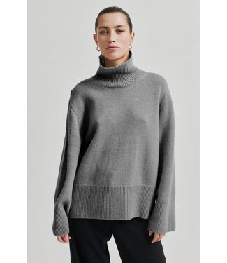 Second Female Alpha knit T-neck Mid Grey Melange