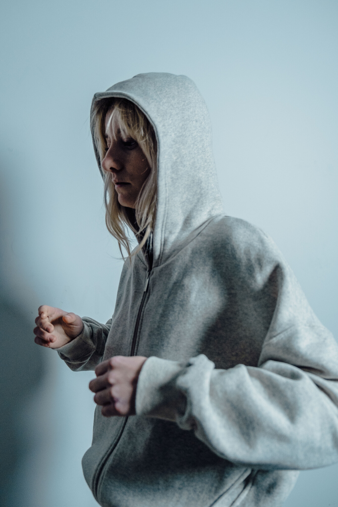 BLUE MORÉ MAUD hooded zip sweater Grey Melange