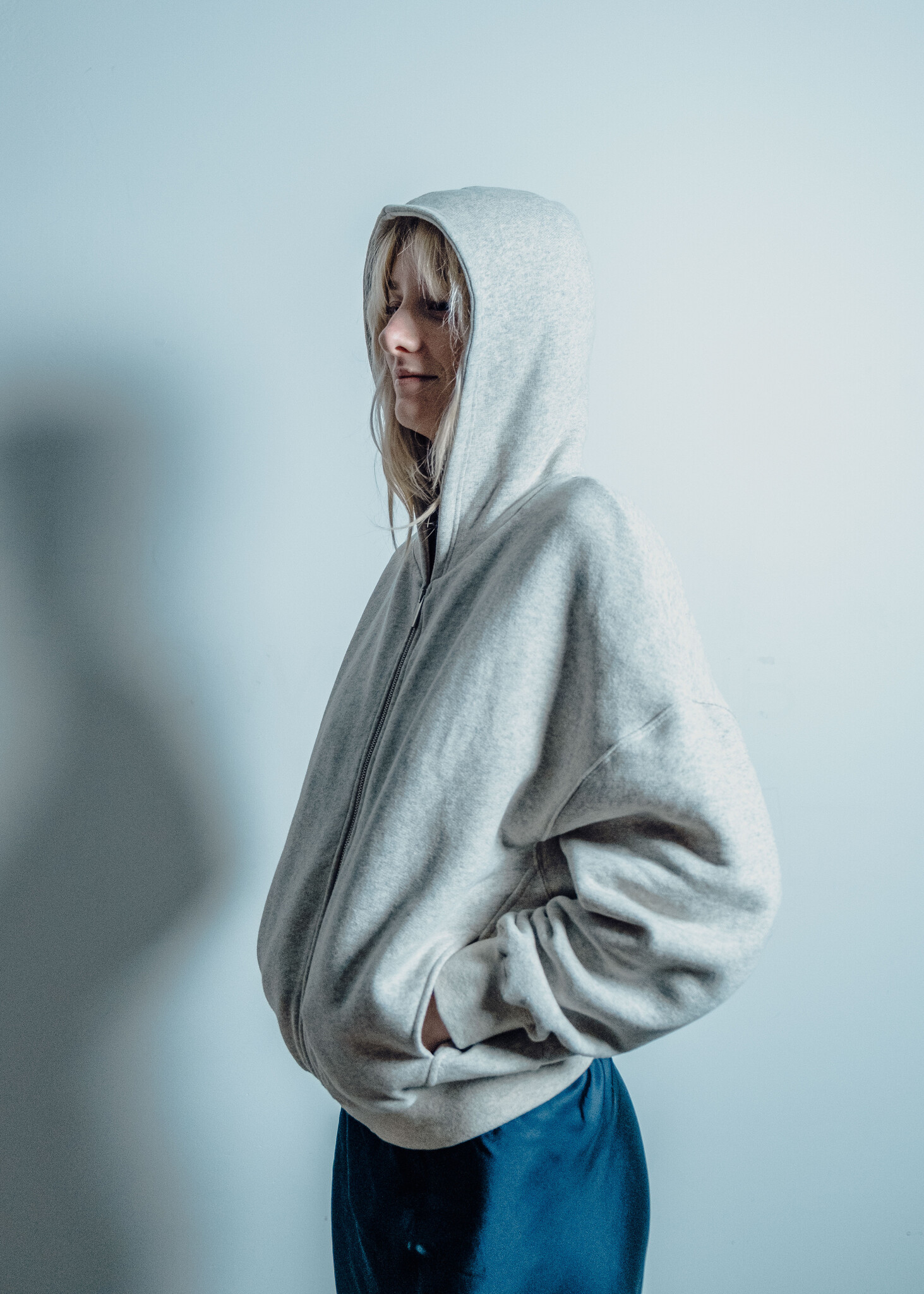 BLUE MORÉ MAUD hooded zip sweater Grey Melange