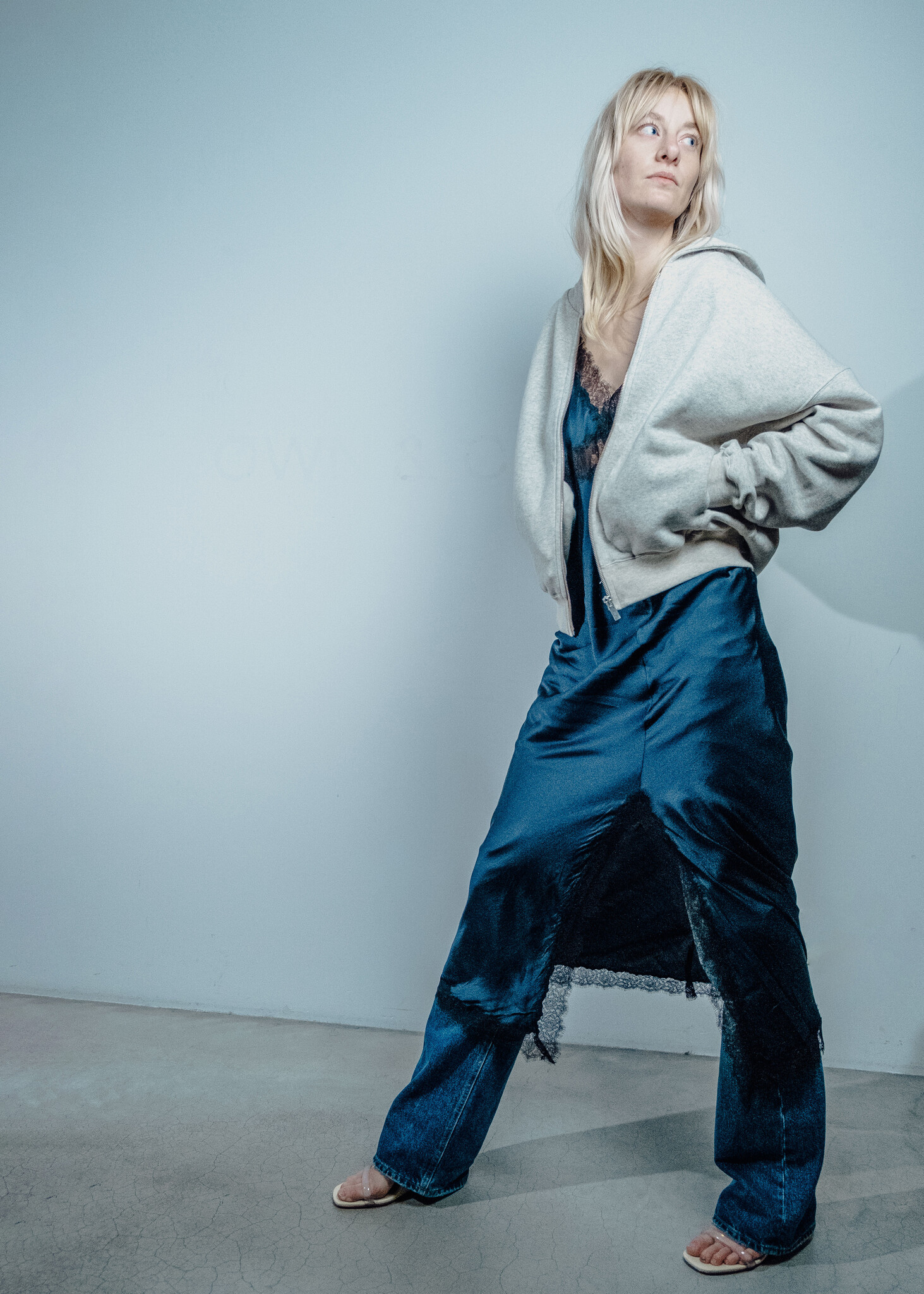 BLUE MORÉ MAUD hooded zip sweater Grey Melange