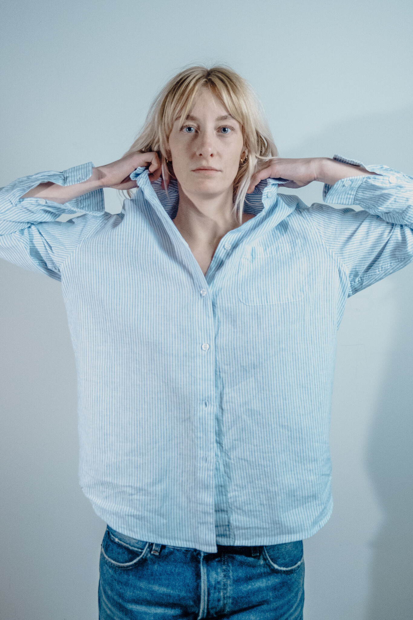 BLUE MORÉ IRIS stripe blouse Blue/White