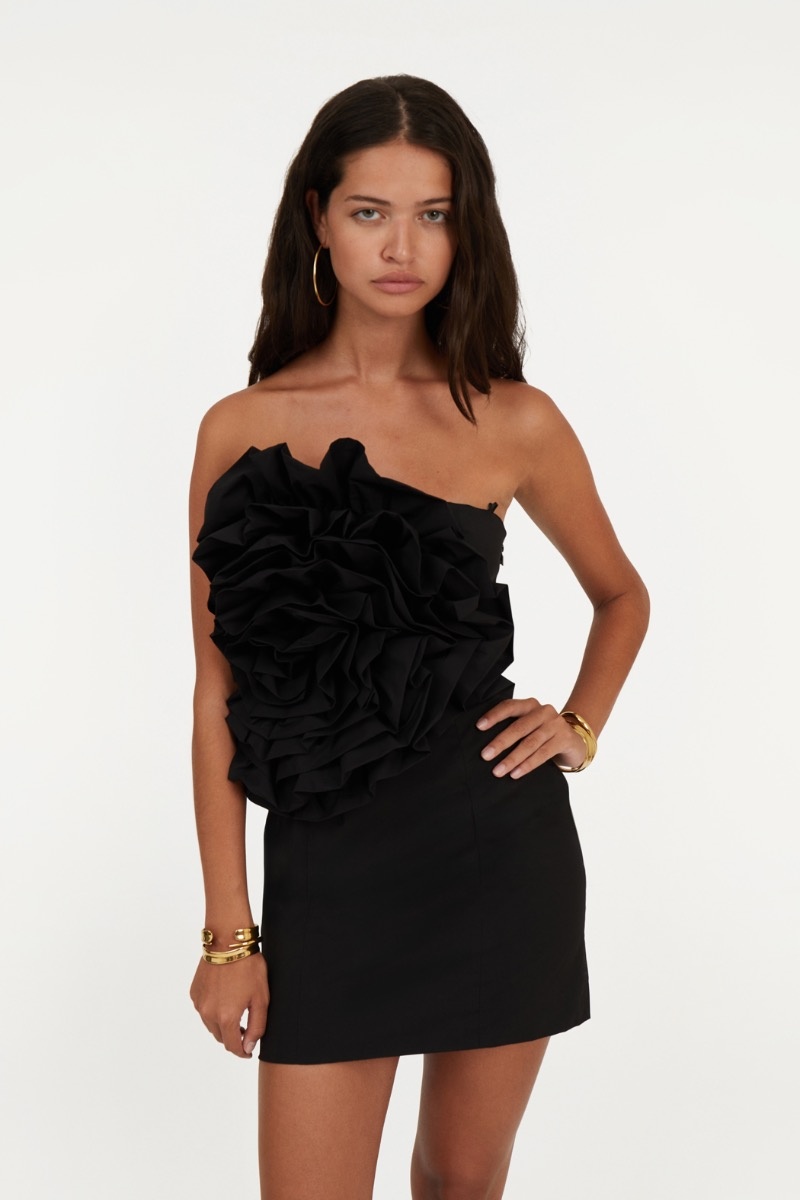 ROTATE Big flower mini dress Black