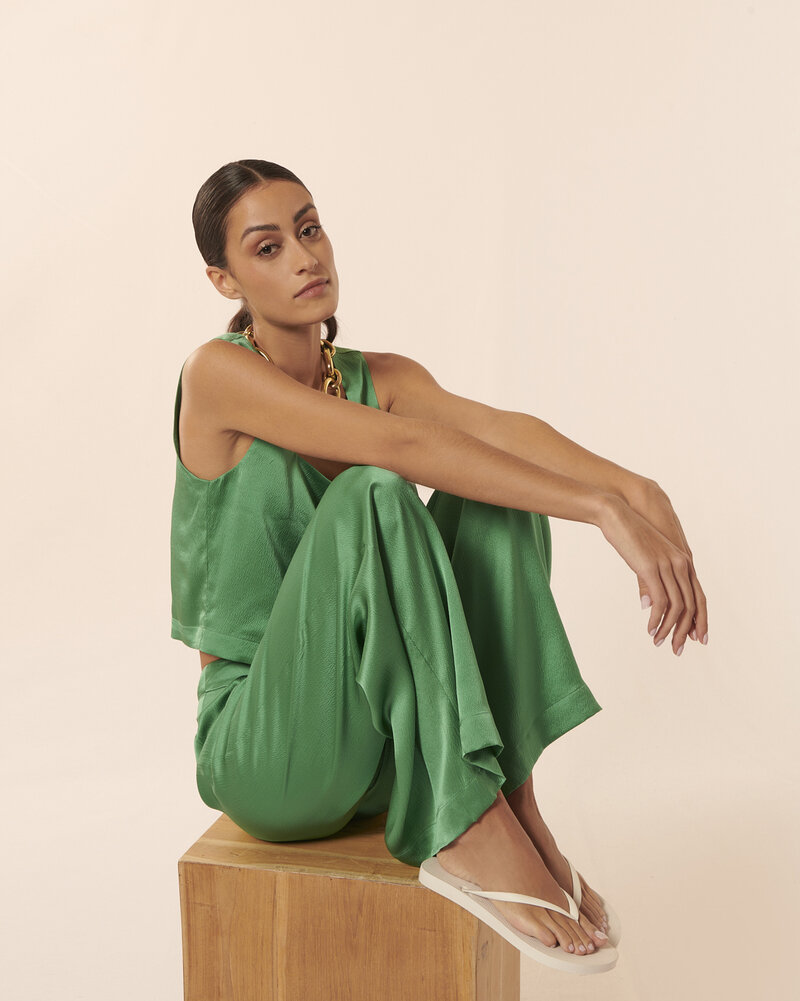 KARMA KOMA Swan  silk long pant Jade