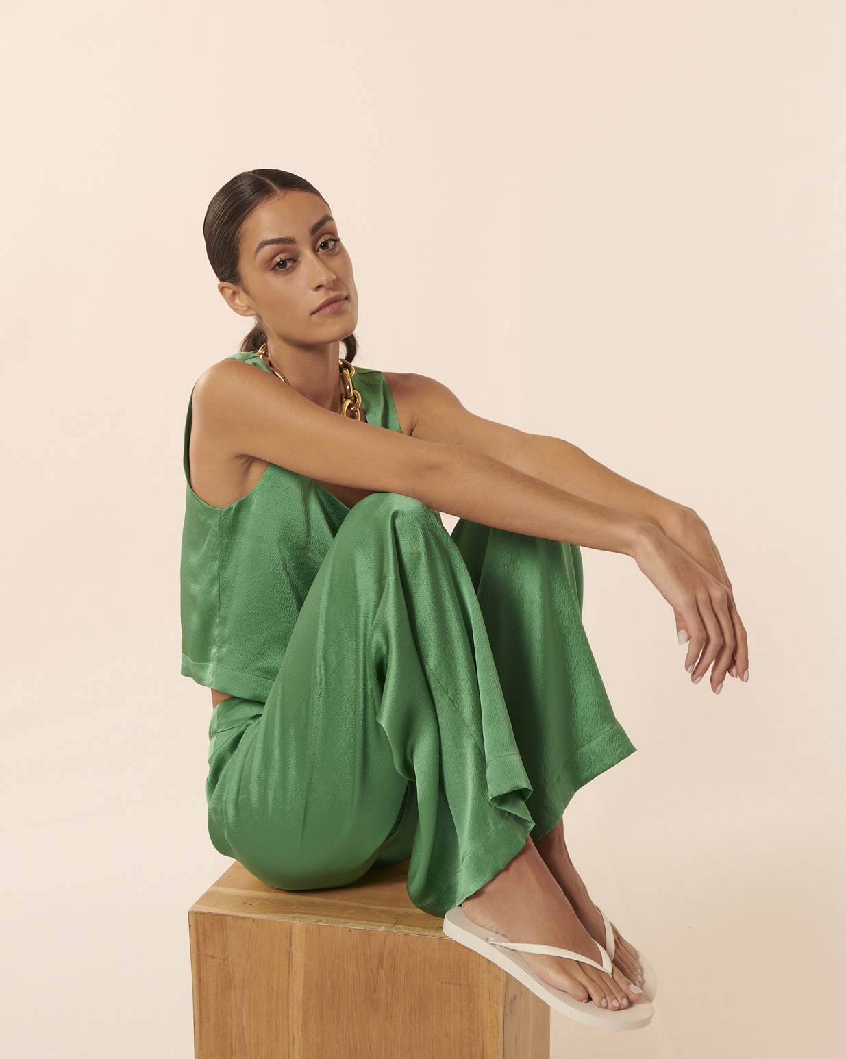 KARMA KOMA Swan  silk long pant Jade