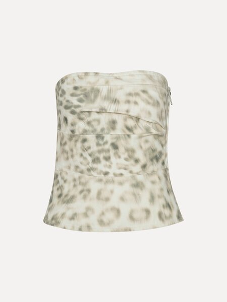 ROTATE Printed denim top  Blurry snow leopard+tarmac comb.