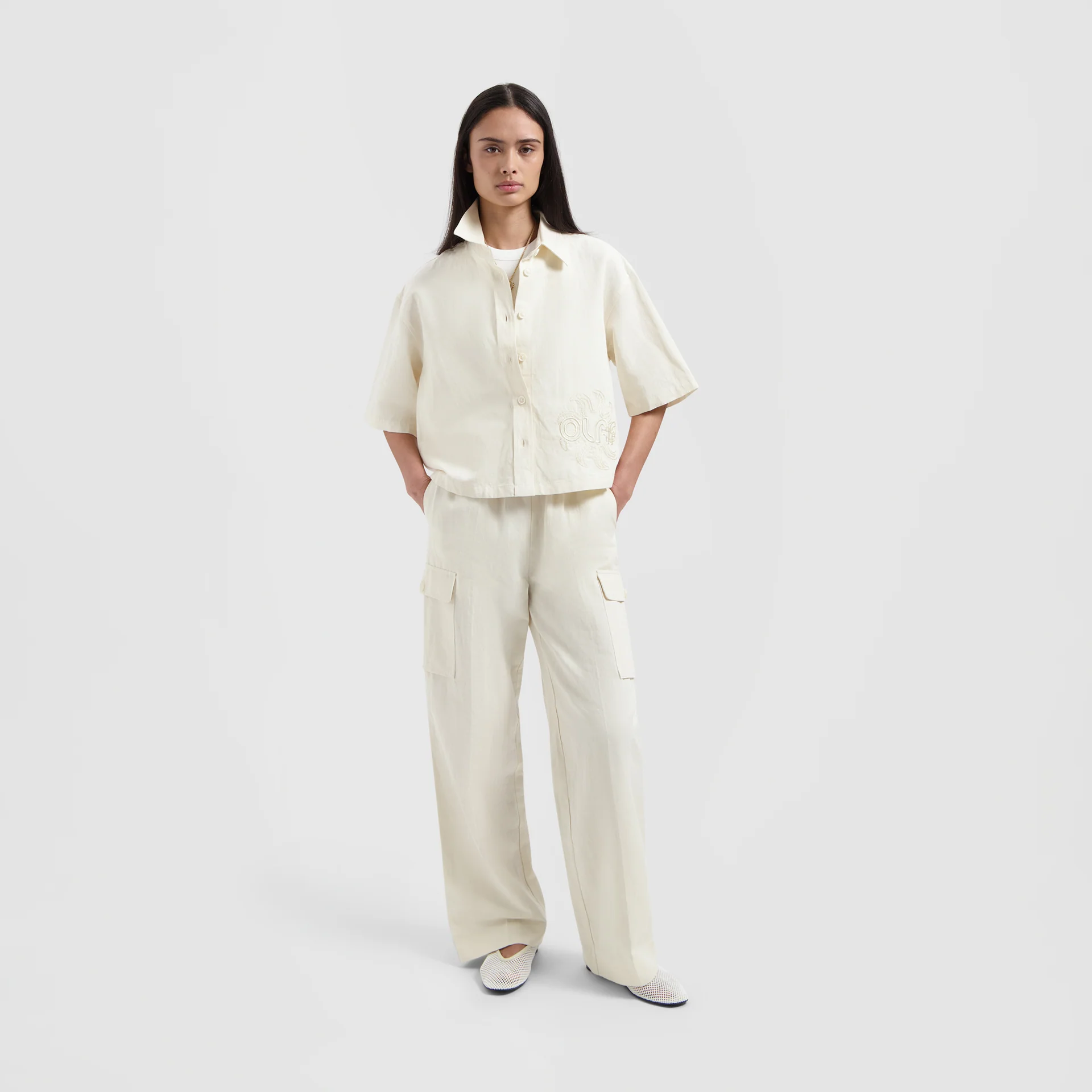 OLAF Cotton linen cargo pants Off white