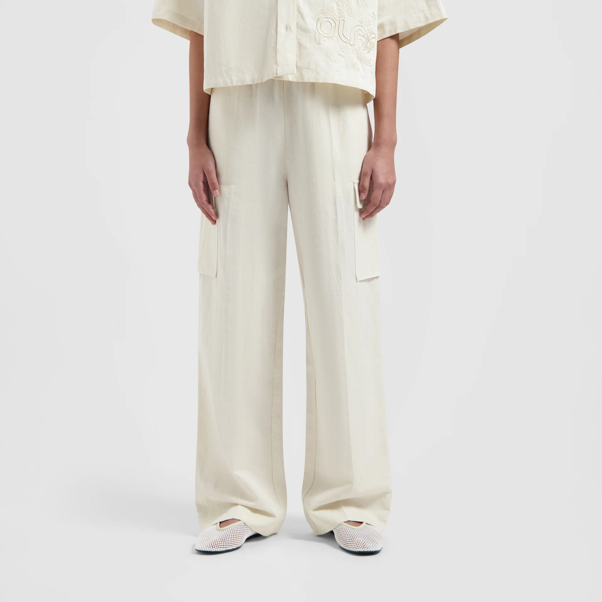 OLAF Cotton linen cargo pants Off white