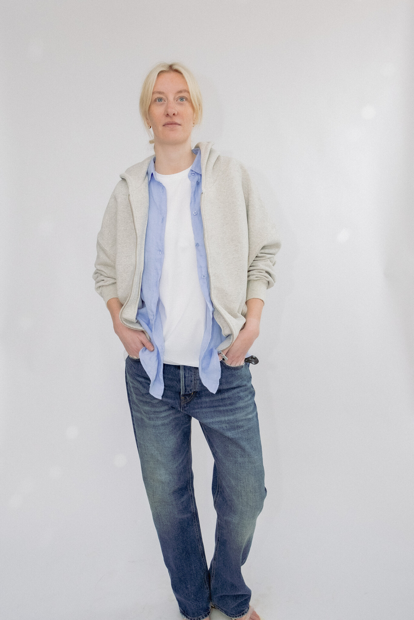 BLUE MORÉ MAUD hooded zip sweater Grey Melange