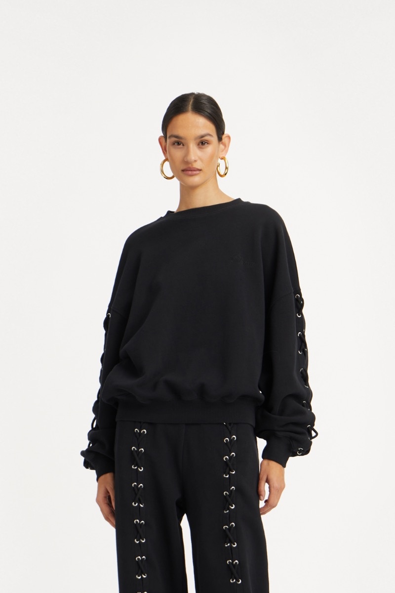 ROTATE Lacing crewneck sweater Black