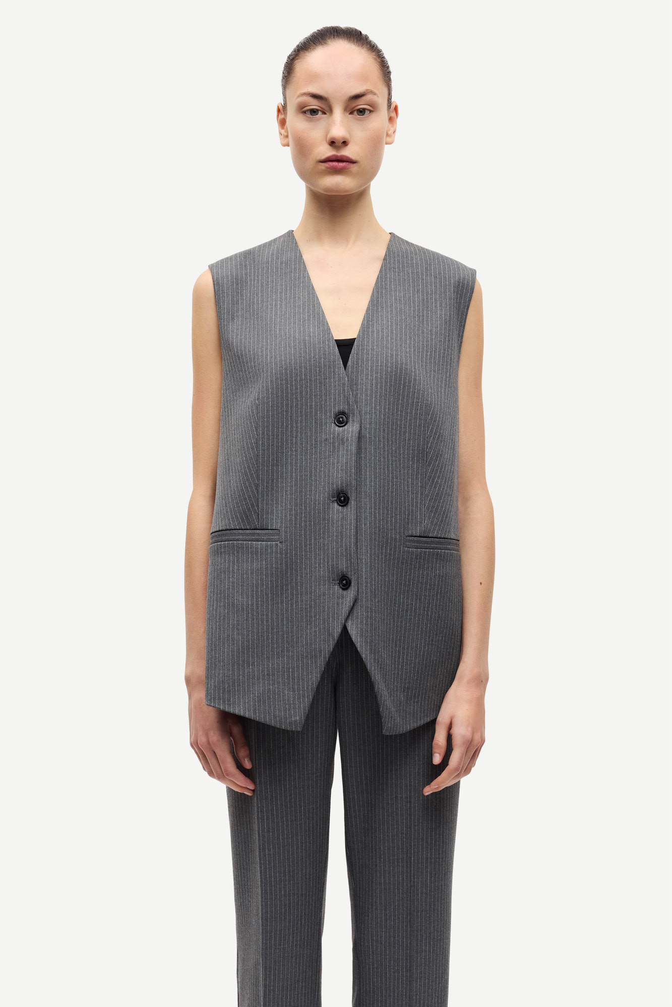 Samsoe Samsoe Saleni vest Dark gull gray pinstripe