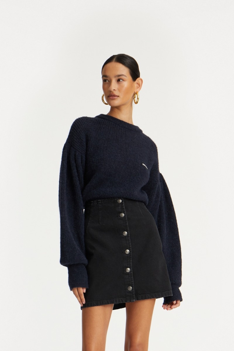 ROTATE Knit puff crewneck Navy blazer
