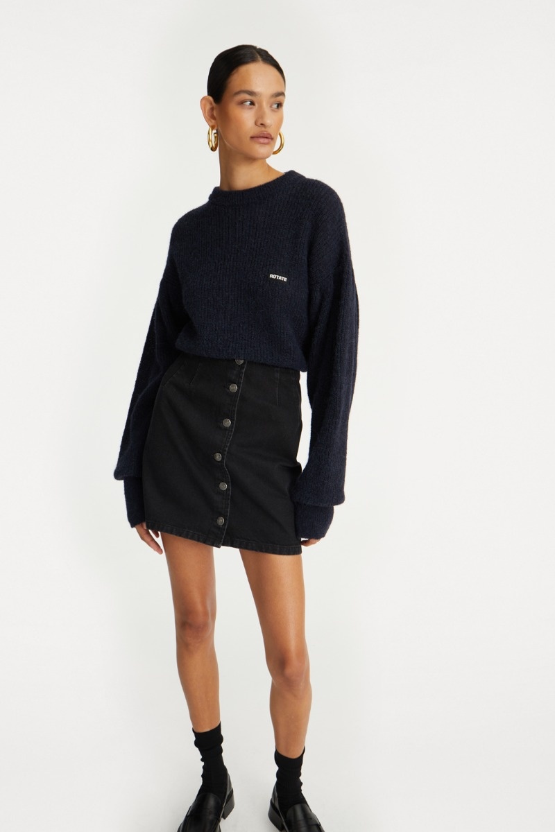 ROTATE Knit puff crewneck Navy blazer