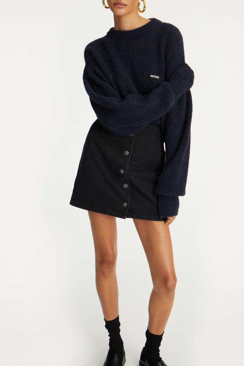 ROTATE Knit puff crewneck Navy blazer