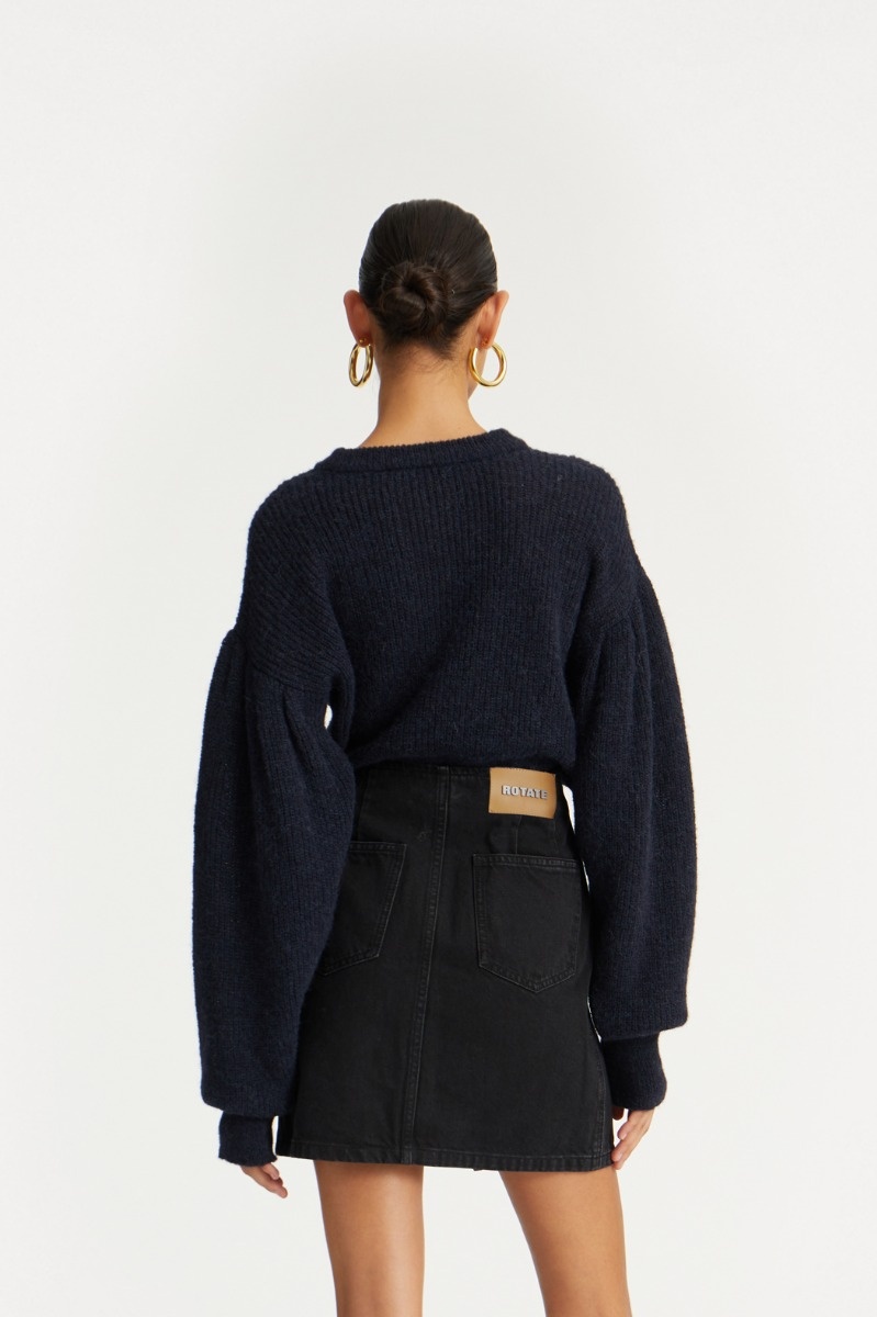 ROTATE Knit puff crewneck Navy blazer