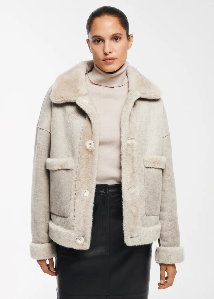 Studio AR Faje faux mink jas Clay