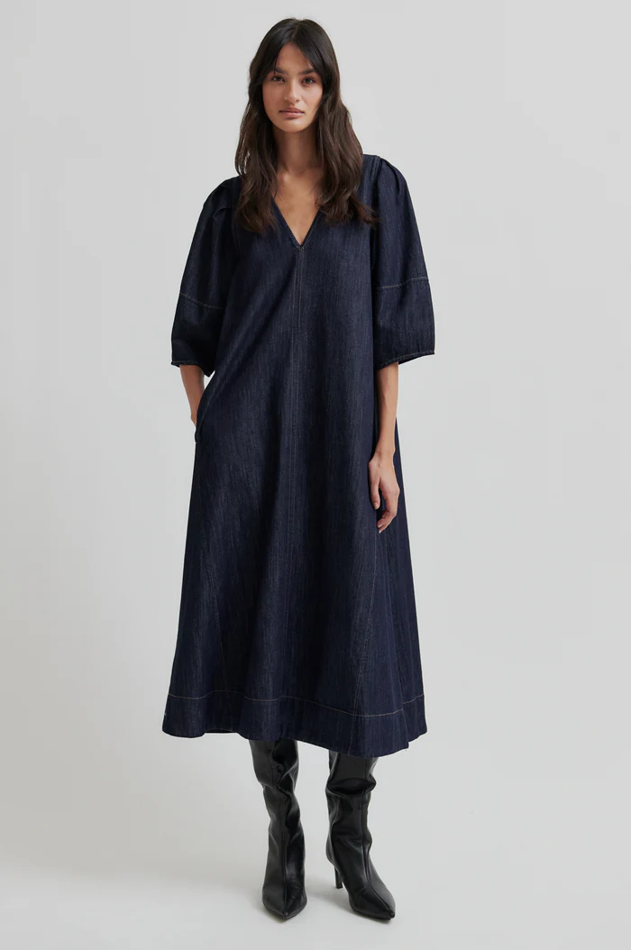 Second Female Dera denim dress Dark blue denim