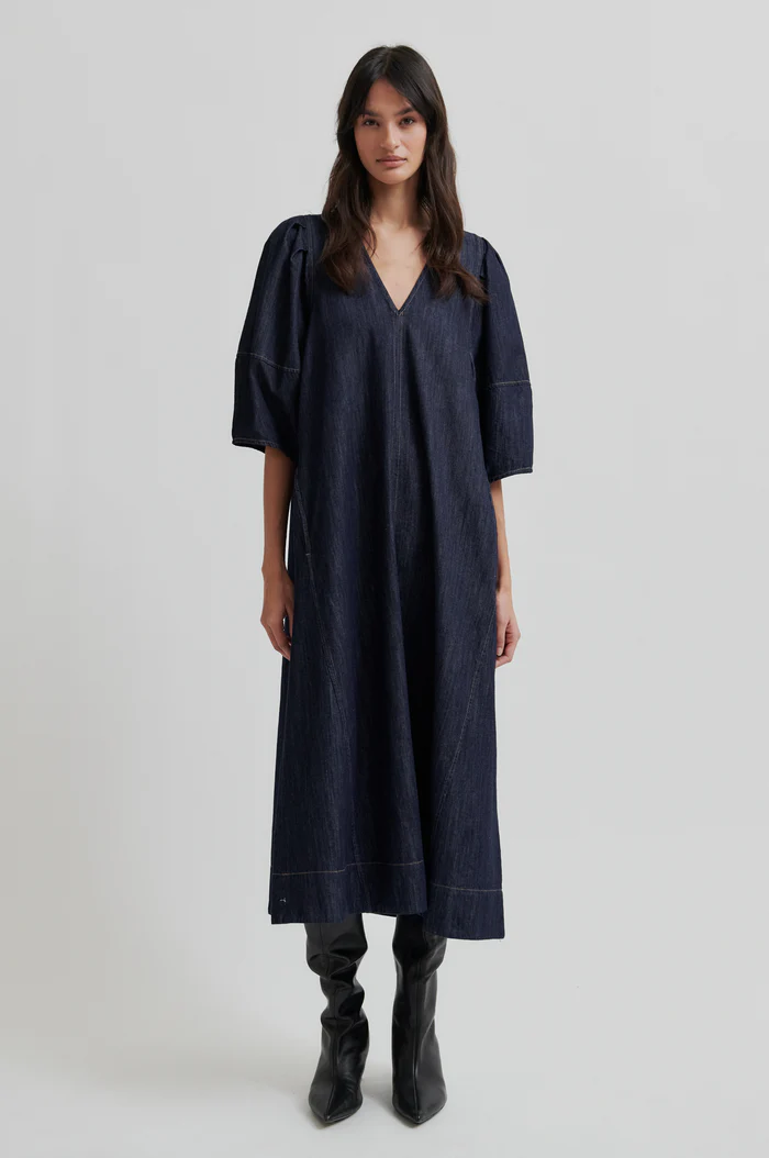 Second Female Dera denim dress Dark blue denim