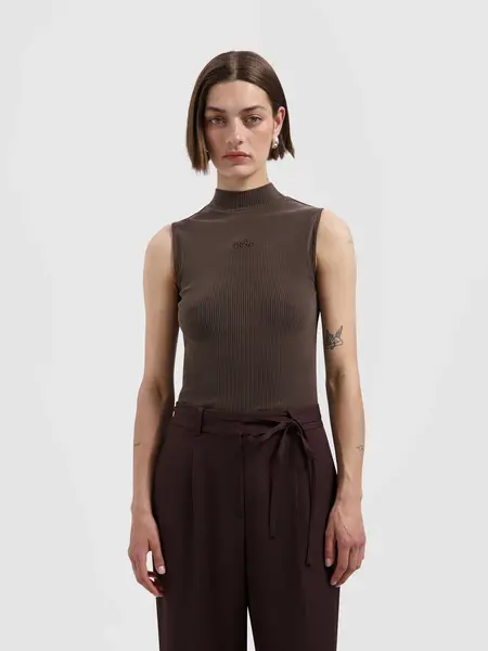 OLAF Signature logo mock neck top Hot fudge
