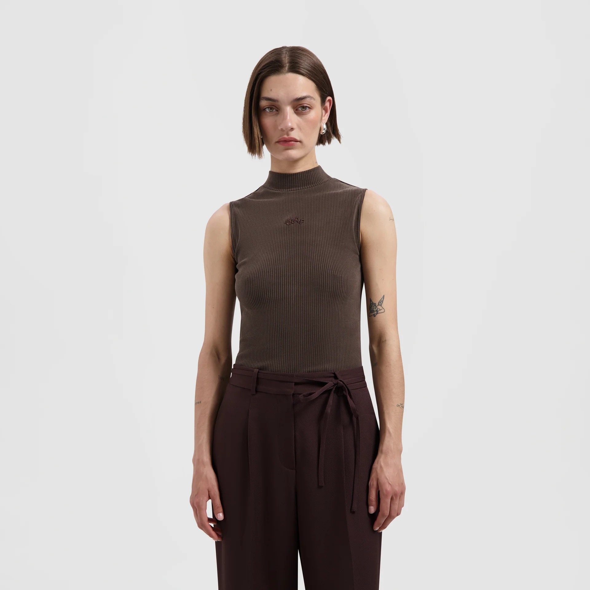 OLAF Signature logo mock neck top Hot fudge