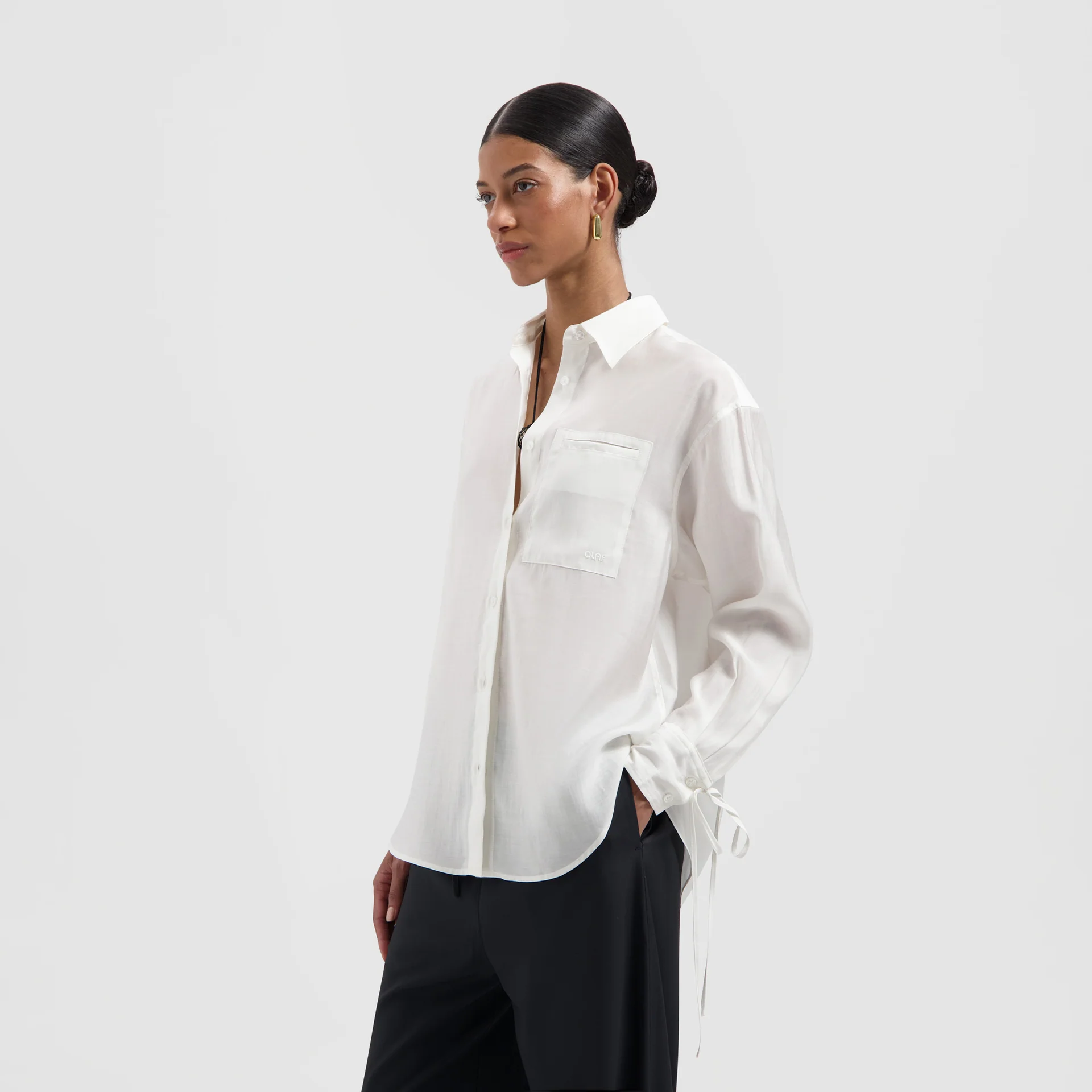 OLAF Semi-sheer tie detail shirt Off white