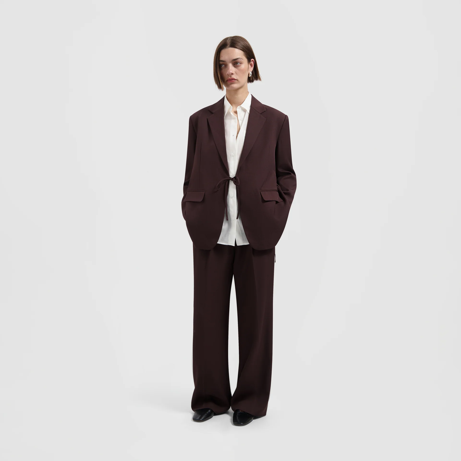 OLAF Tie detail tailored blazer Hot fudge