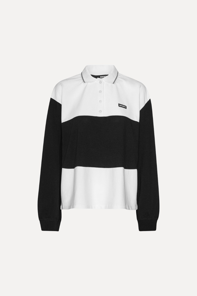 ROTATE Pique longsleeve polo Black and white