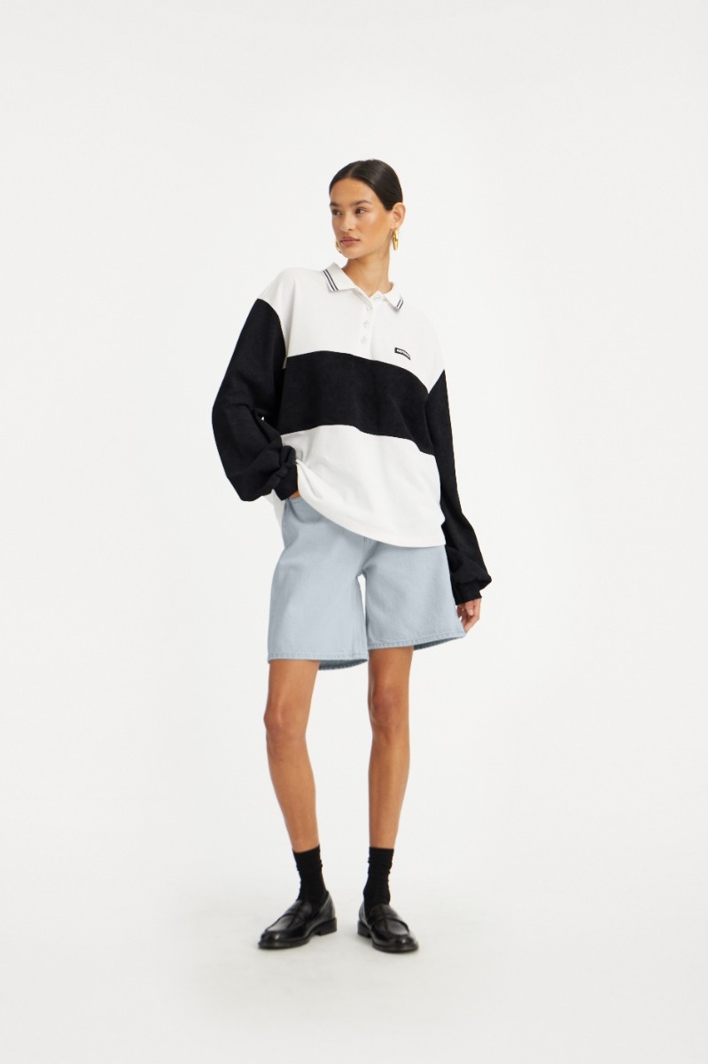 ROTATE Pique longsleeve polo Black and white