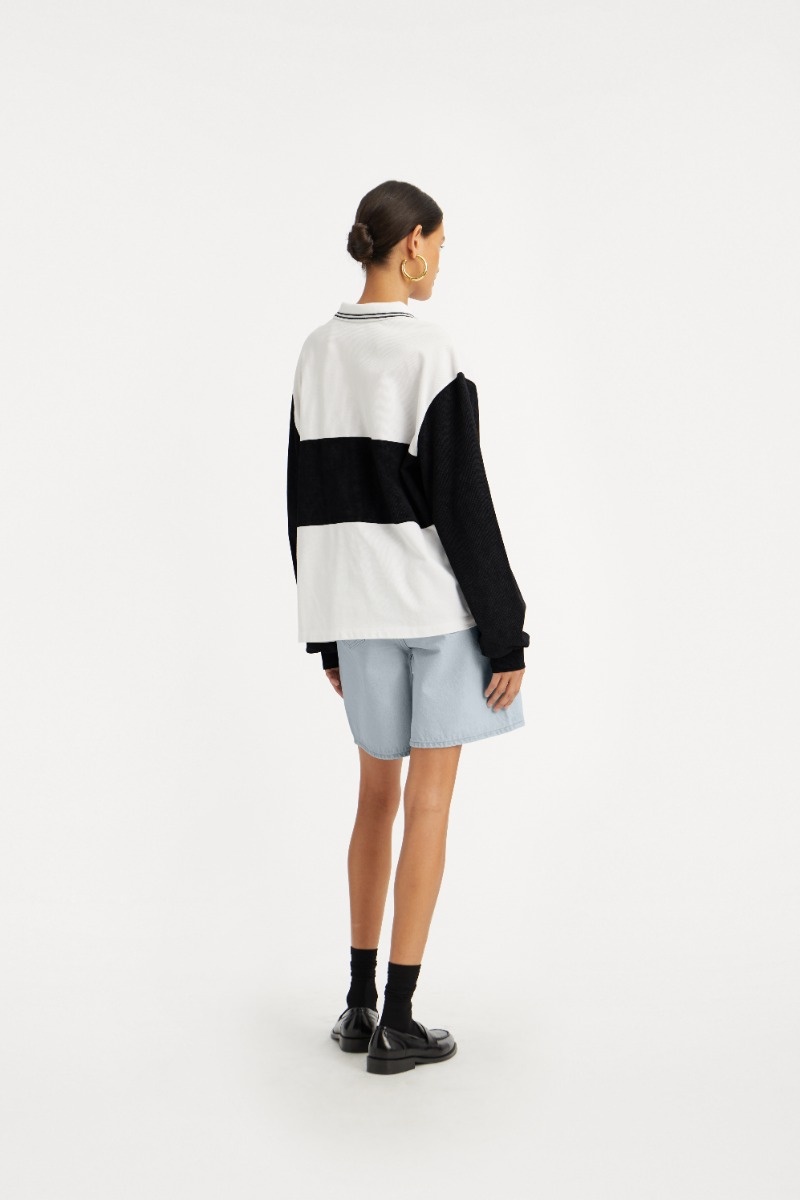 ROTATE Pique longsleeve polo Black and white