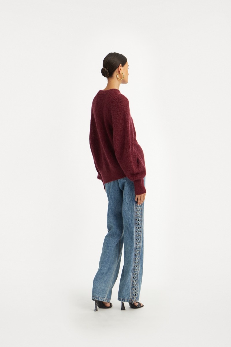 ROTATE Light knit logo sweater Zinfandel