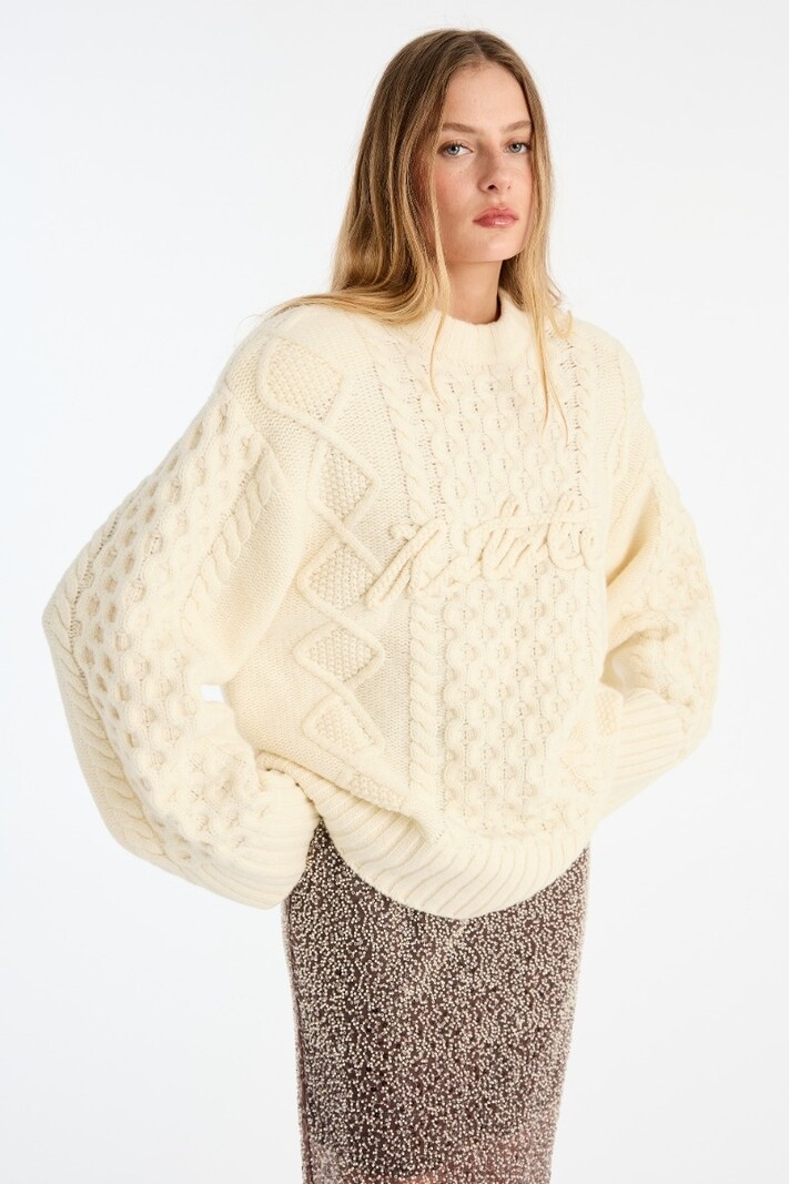 ROTATE Knit cable crewneck Egret