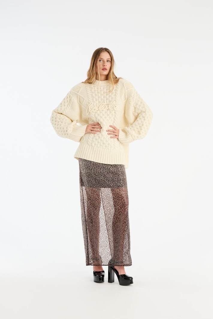 ROTATE Knit cable crewneck Egret